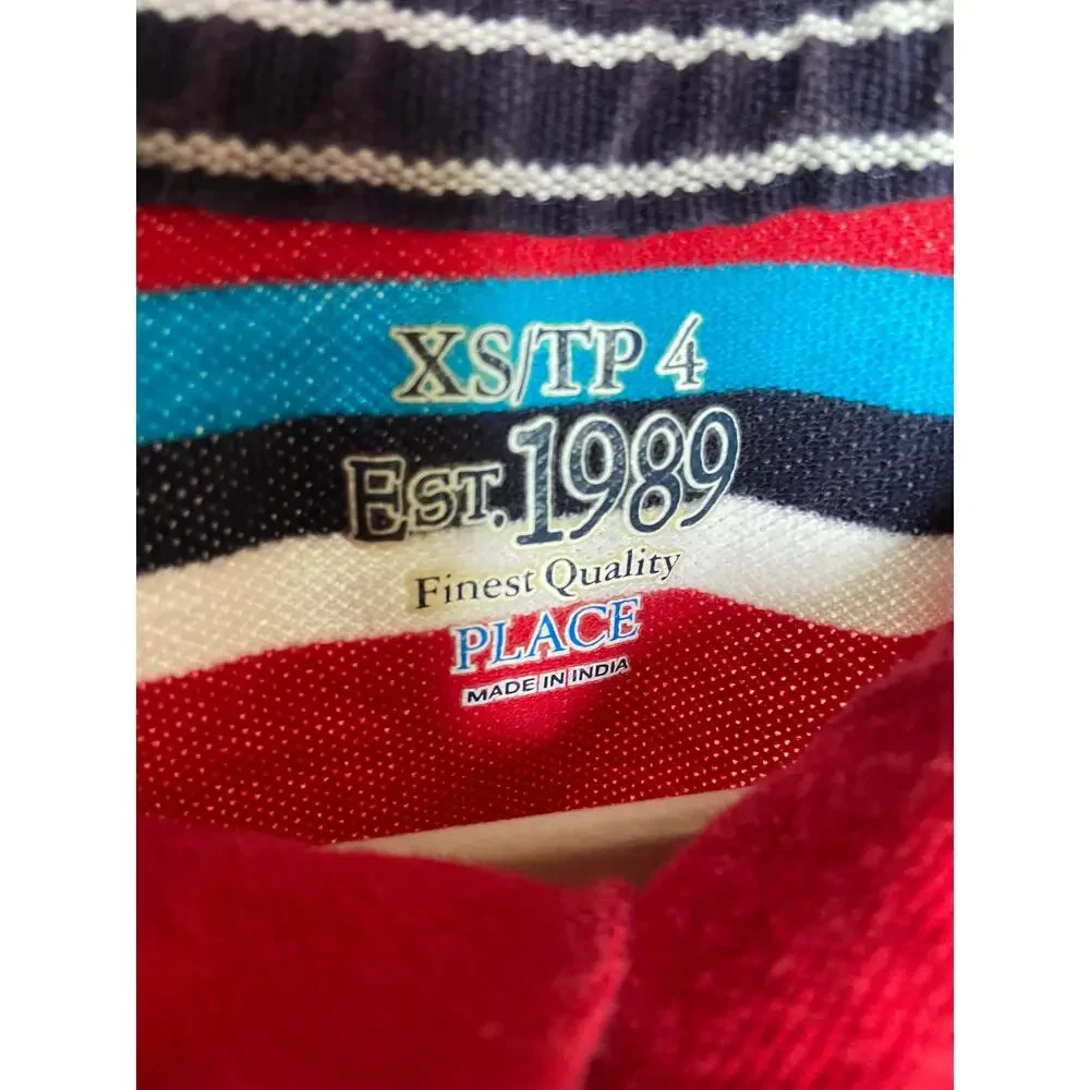 Children's Place‎ Boys Polo Shirt Size XS 4 Red Navy Blue White Striped Pique